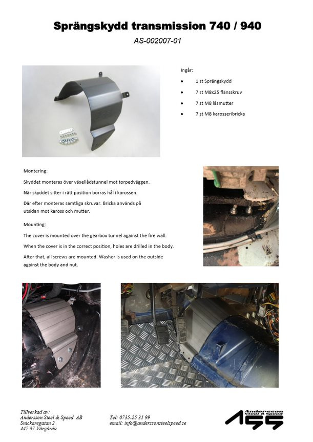 Sprängskydd transmission Volvo 740, 940
