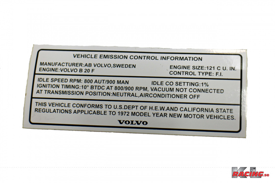 Dekal Vehicle Emission P1800 1972